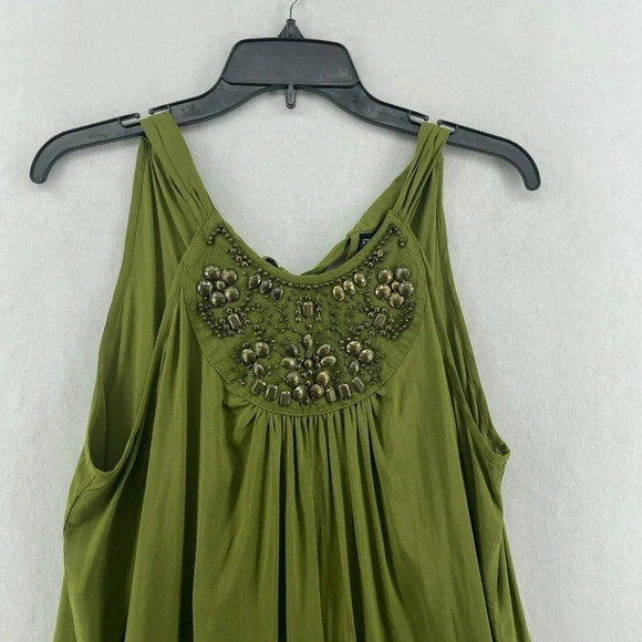 APT.9 Tank Top Women Sz L Green Pullover Studded Beads Shirred Halter Neck Boho - Picture 5 of 11